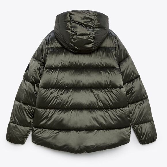 Zara Hooded Pocketed Lightweight Puffer Jacket Taupe Grey Large NWT - Picture 6 of 7